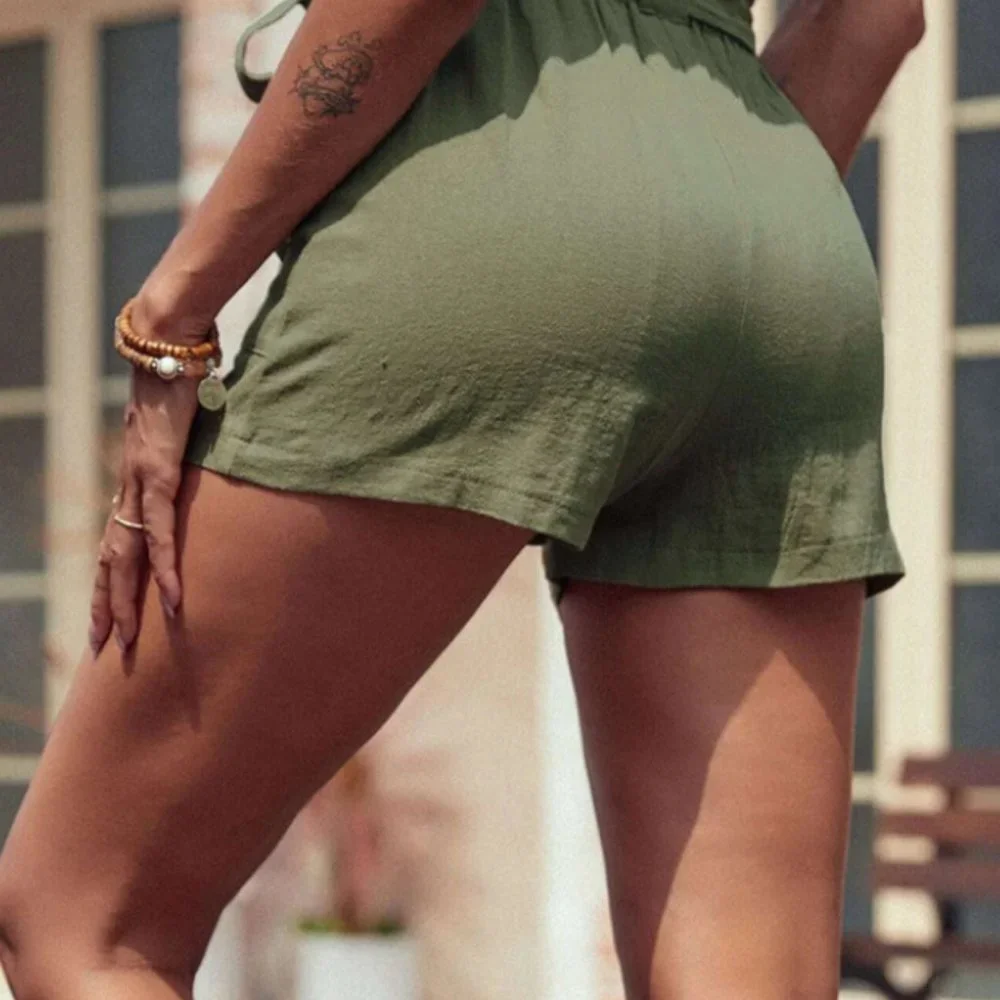 Green Paper Bag Waist Shorts - Picture 2 of 3